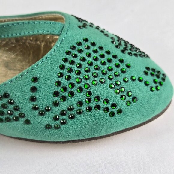 Nature Breeze Size 8 Green T-Strap Ballet Flats Crystal Embellishments NWOT - Picture 9 of 13